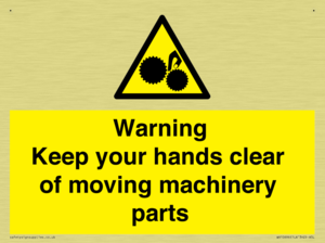 Warning - Keep your hands clear of moving machinery parts
